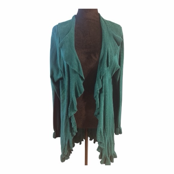 Joseph A Sweaters - Joseph A Teal Ruffle Cardigan Sweater Size XL